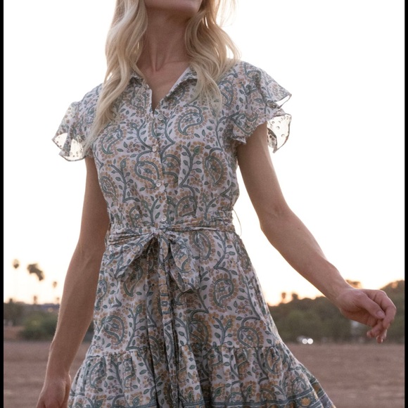 Oliphant Dresses & Skirts - OLIPHANT design ruffle collar mini marseille Floral gold Dress S NWOT romantic